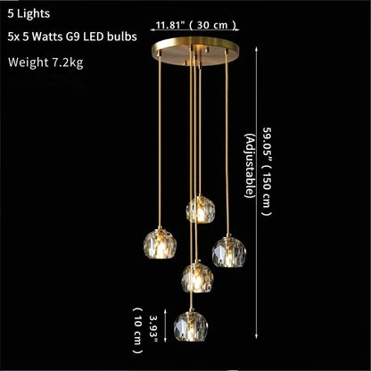 Gold Crystal Ball Chandelier for High Ceiling & Staircase  Seus Lighting