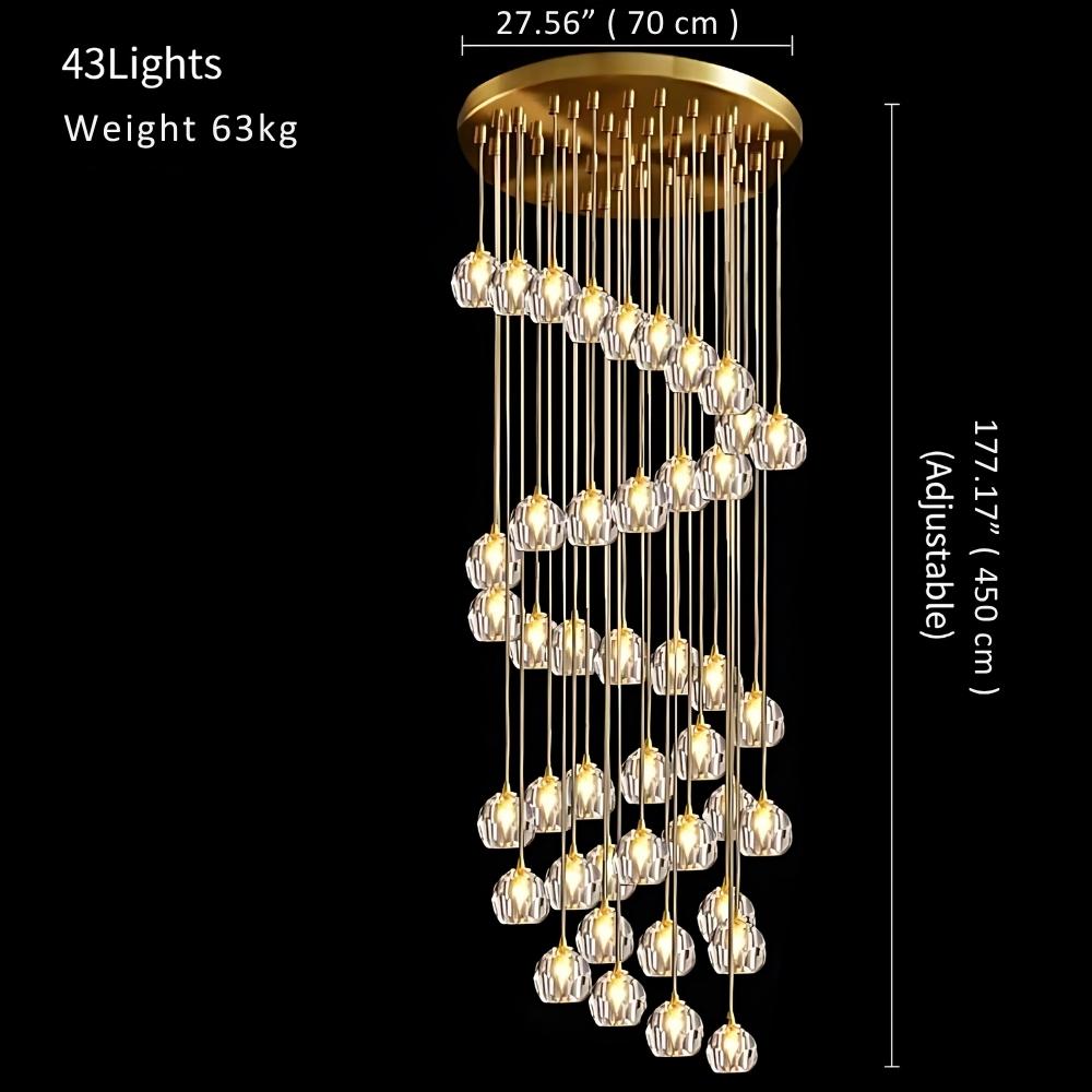 Gold Crystal Ball Chandelier for High Ceiling & Staircase  Seus Lighting