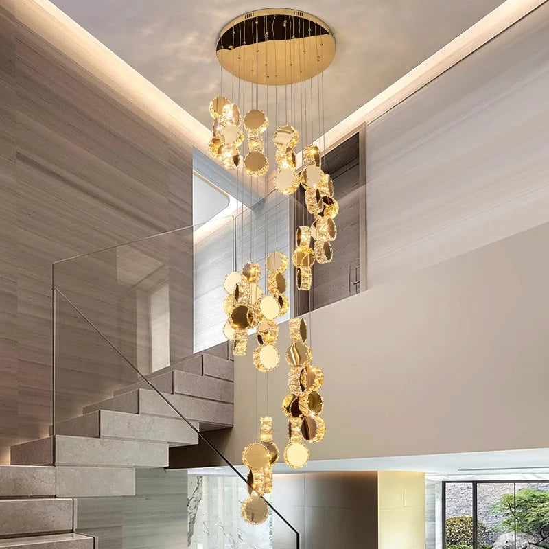 Gold Dimmable High Ceiling Crystal Chandelier  Seus Lighting