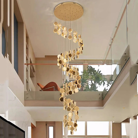 Gold Dimmable High Ceiling Crystal Chandelier  Seus Lighting