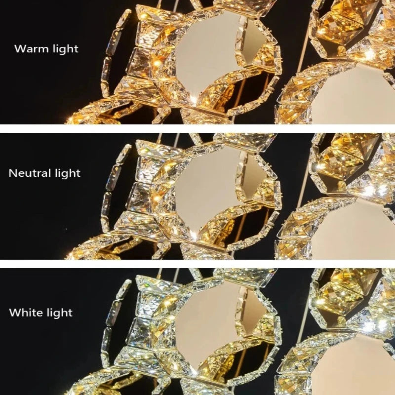 Gold Dimmable High Ceiling Crystal Chandelier  Seus Lighting
