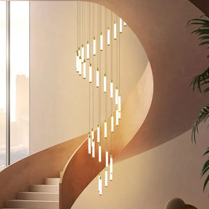 Black/Gold Long Hanging Led Chandelier for Stairwell  Seus Lighting