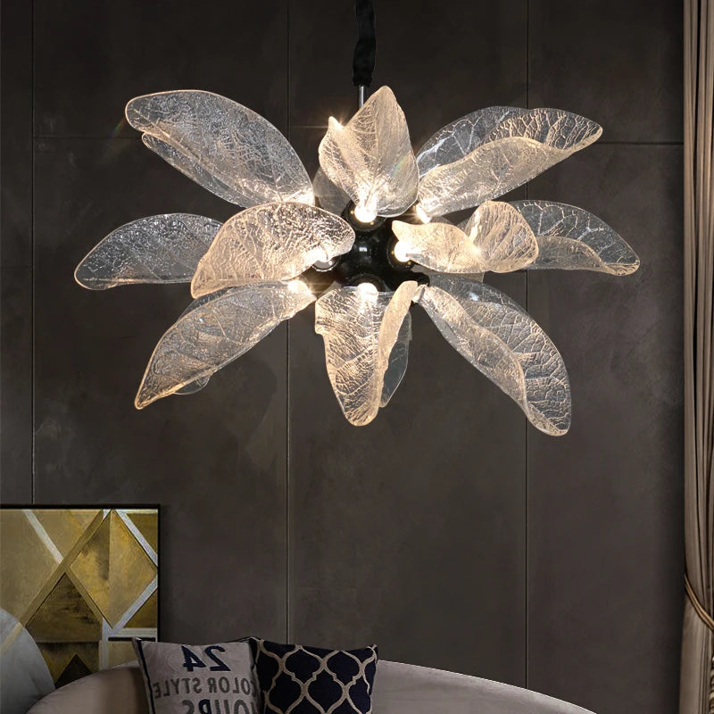 Milen Modern Crystal Leaf Chandelier - Black/Gold  Seus Lighting