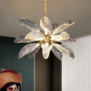 Milen Modern Crystal Leaf Chandelier - Black/Gold  Seus Lighting