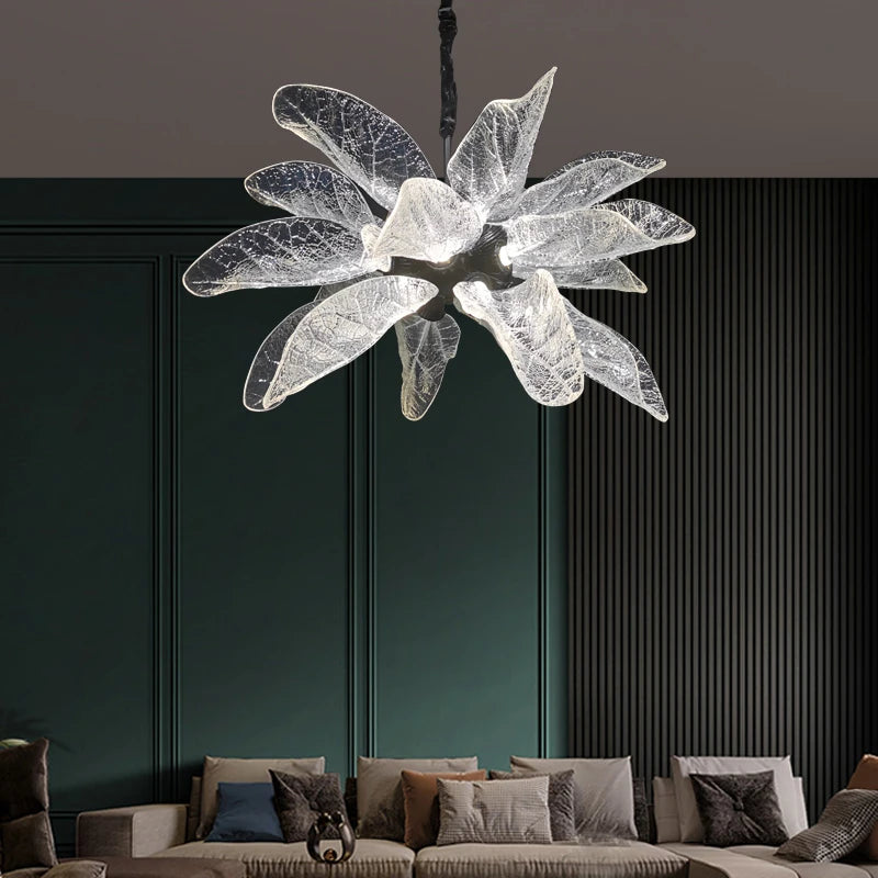 Milen Modern Crystal Leaf Chandelier - Black/Gold  Seus Lighting