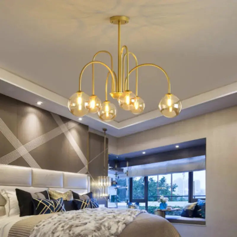 8 Light Led Glass Ball Chandelier Black/Gold  Seus Lighting