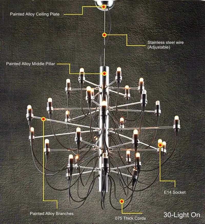 Gino Sarfatti Style Led Pendant Chandelier Black/Silver/Gold  Seus Lighting