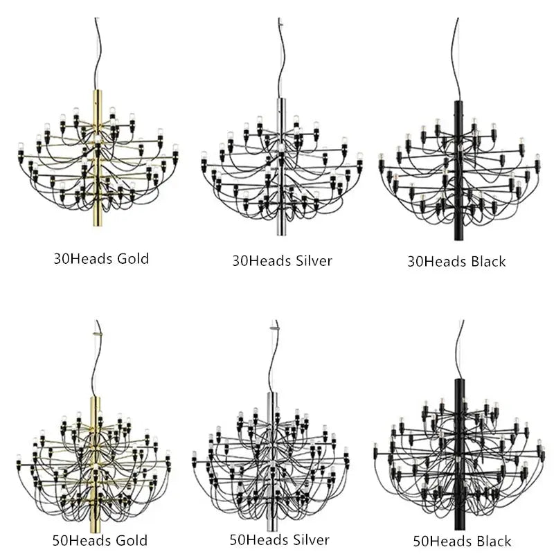Gino Sarfatti Style Led Pendant Chandelier Black/Silver/Gold  Seus Lighting