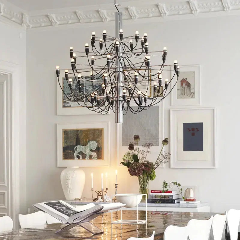 Gino Sarfatti Style Led Pendant Chandelier Black/Silver/Gold  Seus Lighting