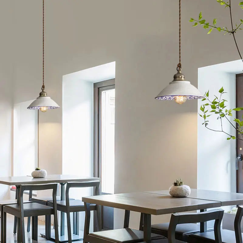 Handmade White Ceramic Pendant Light  Seus Lighting