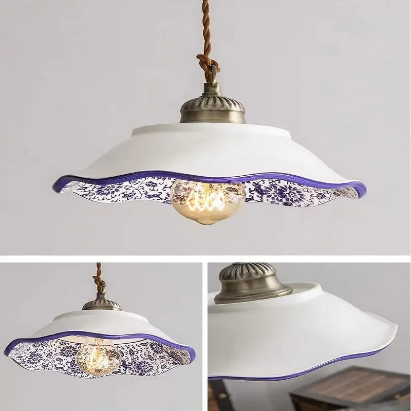 Handmade White Ceramic Pendant Light  Seus Lighting