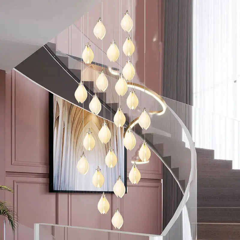 Hanging Ceramic Magnolia Staircase Chandelier  Seus Lighting