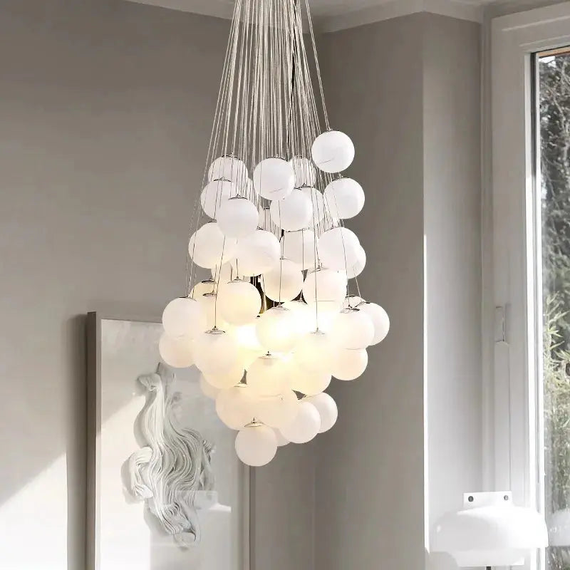 Indoor White Glass Bubble Pendant Ceiling Fixture  Seus Lighting