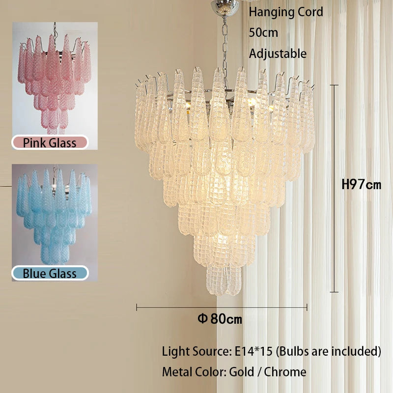 Jia Vintage Glass Water Drop Staircase Chandelier - Chandeliers