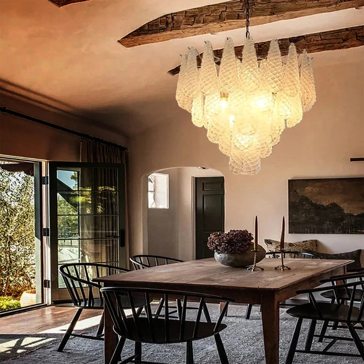 Jia staircase chandelier installed view