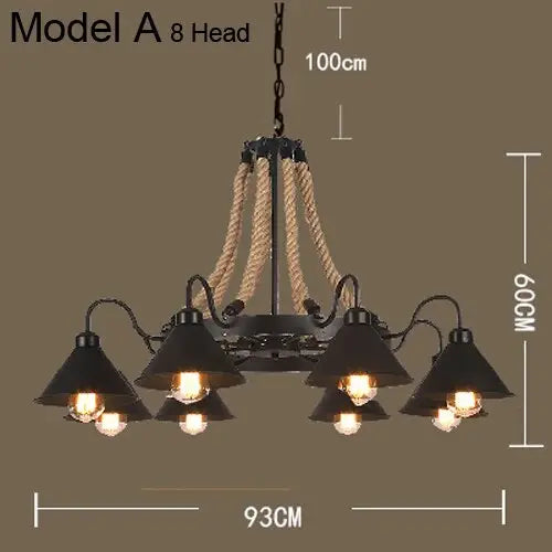 Laura 8 Heads Black Industrial Chandelier - Head - Chandeliers
