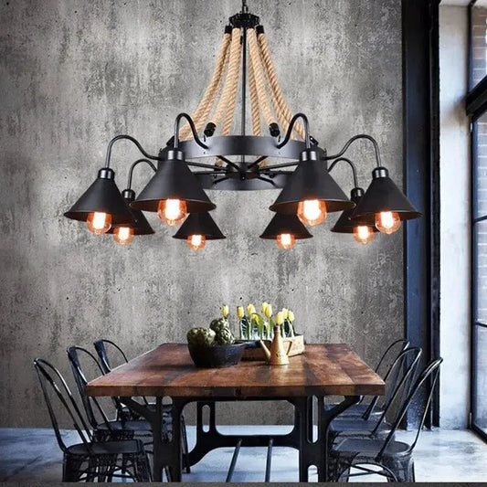 Laura 8 Heads Black Industrial Chandelier  Seus Lighting