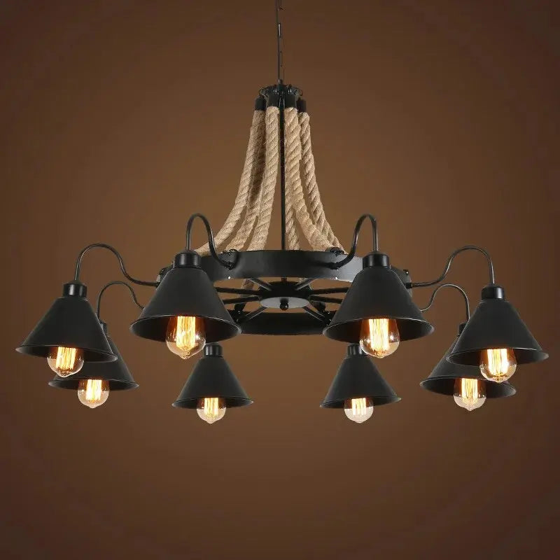 Laura 8 Heads Black Industrial Chandelier  Seus Lighting