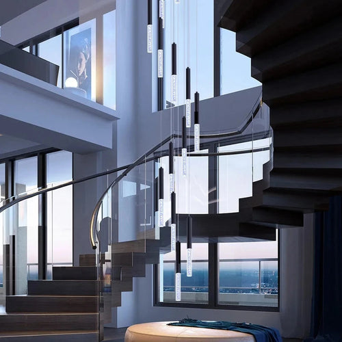 Lum Modern Black Foyer Chandelier for high ceiling