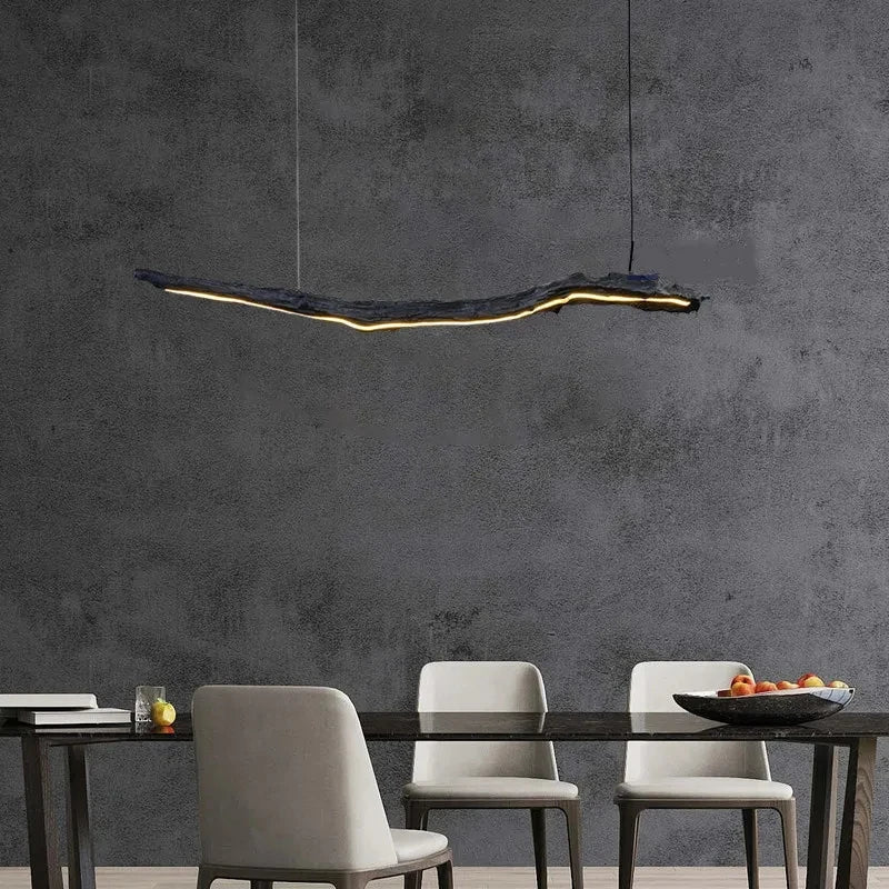Lux Linear Dining Chandelier — slim curved black profile with integrated LED