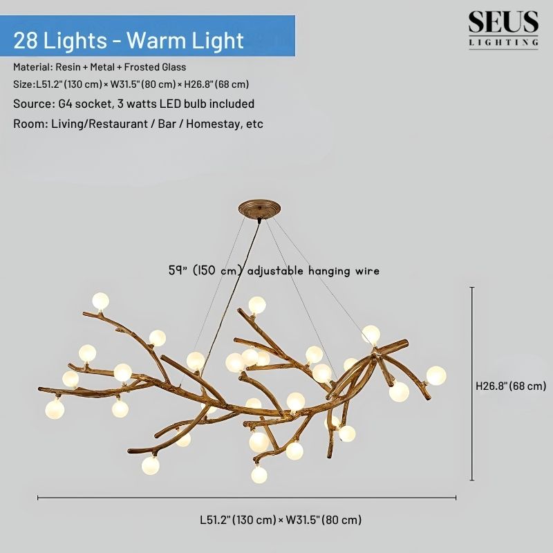 Madelyn Rustic Branch Chandelier Frosted/Clear Ball  Seus Lighting