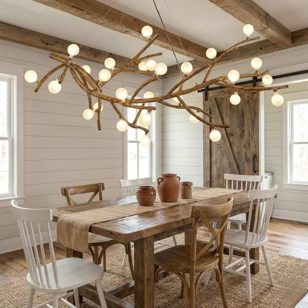 Madelyn Rustic Branch Chandelier Frosted/Clear Ball  Seus Lighting