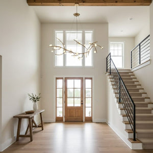 Dining space with Madelyn rustic chandelier installed