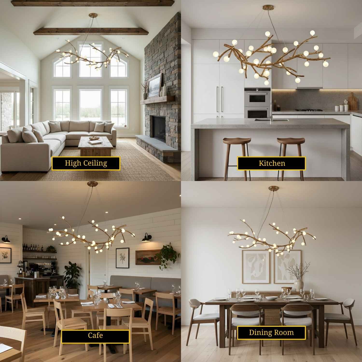 Madelyn Rustic Branch Chandelier Frosted/Clear Ball  Seus Lighting