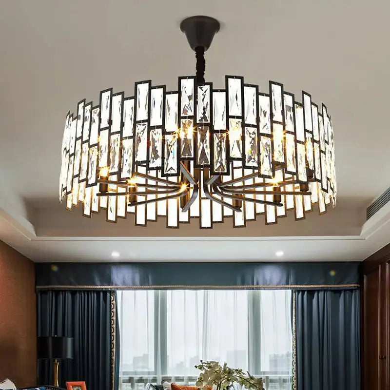 Round Black Crystal Chandelier Small/Medium Seus Lighting