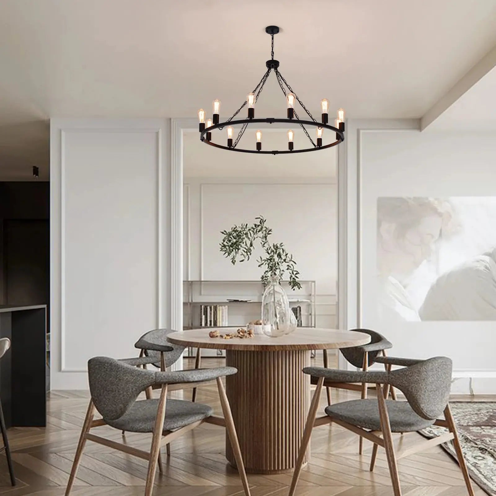 Metal 12 Light Black Chandelier Fixture  Seus Lighting