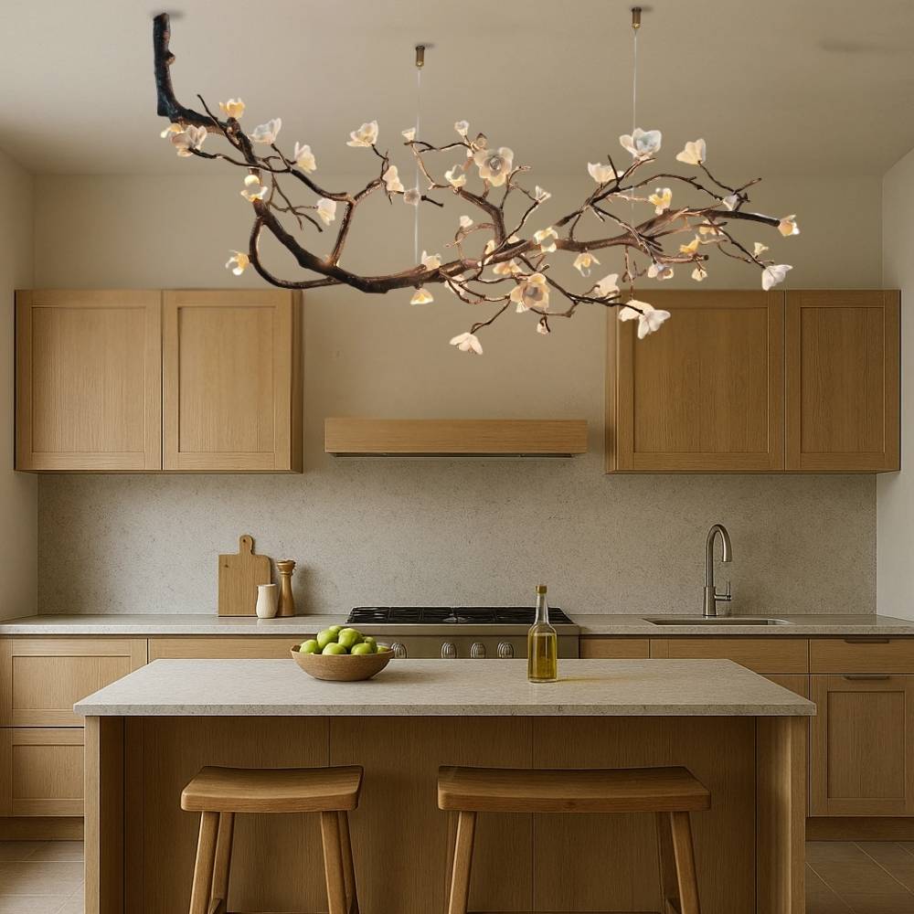 Minas rustic chandelier close-up of branches and globes
