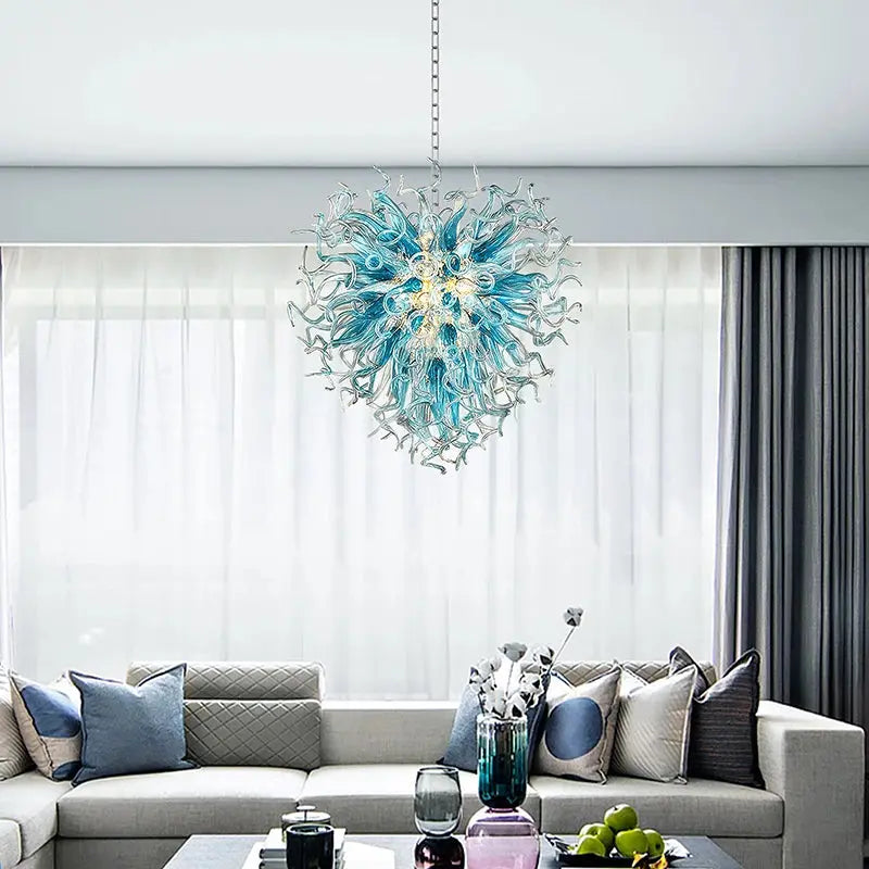 Modern Aqua Blue Glass Chandelier  Seus Lighting