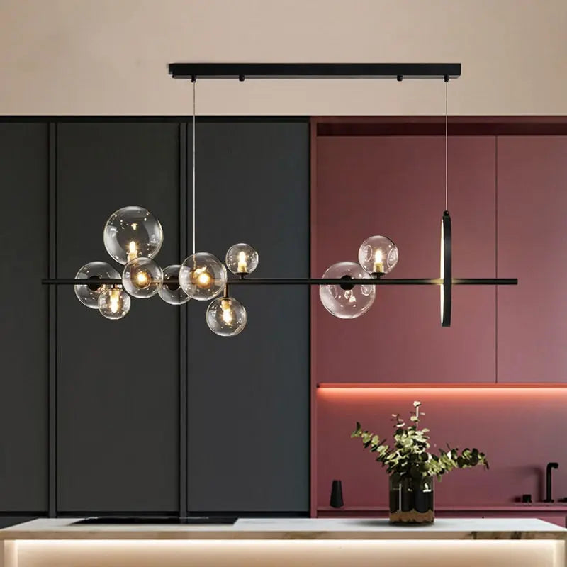 Modern Black Glass Chandelier in room setting