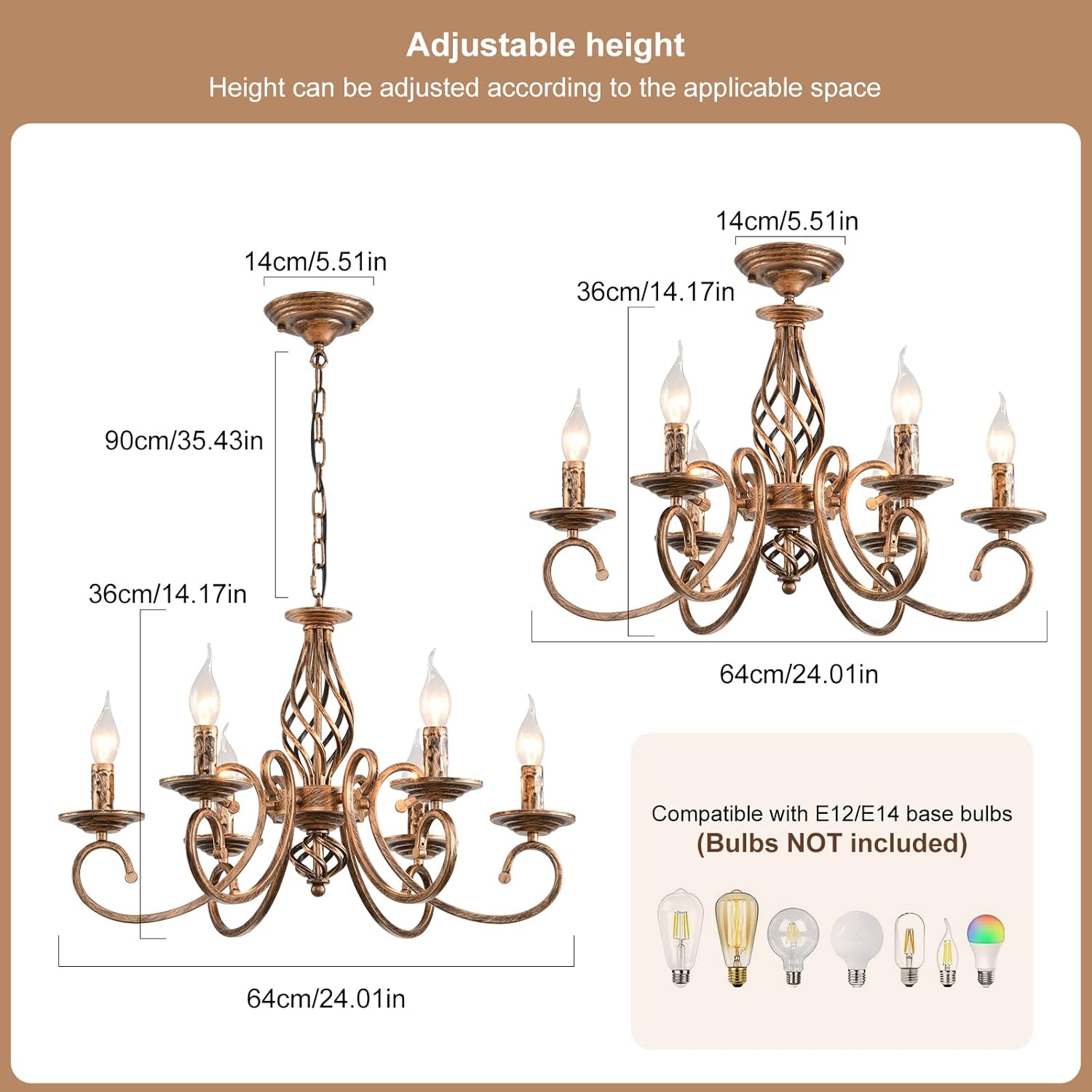 Modern Bronze Rustic Chandeliers 6/8 Heads  Seus Lighting