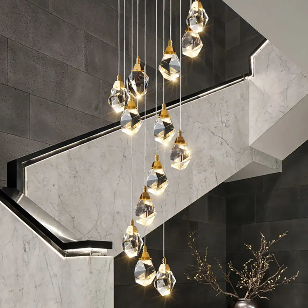 Modern Crystal Chandelier for High Ceiling Living Room Seus Lighting