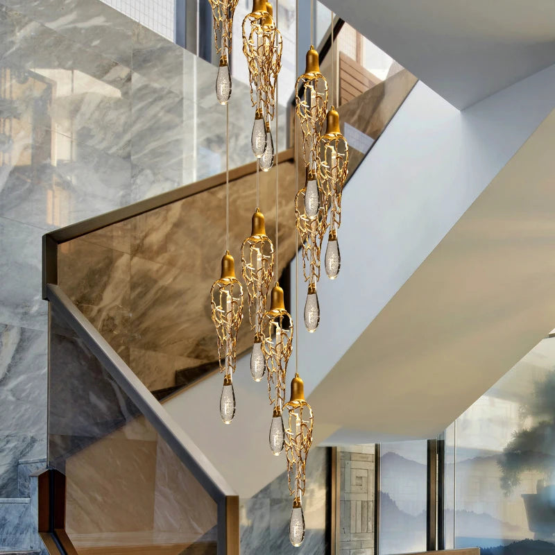 Modern Crystal  Glass Drops Chandelier for Staircase  Seus Lighting