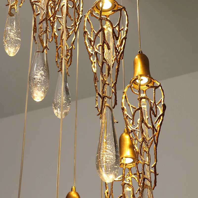 Modern Crystal  Glass Drops Chandelier for Staircase  Seus Lighting