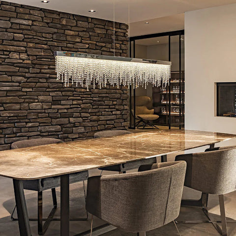 Modern Crystal Rectangular Dining Table Chandelier Black Small Warm Light 3000K