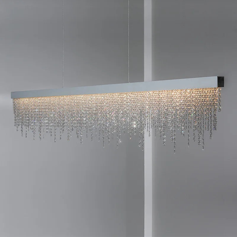 Modern Crystal Rectangular Dining Table Chandelier  Seus Lighting