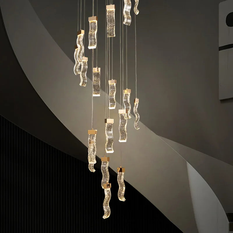 Modern Gold Long Crystal Hanging Light Fixture for Staircase  Seus Lighting