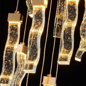 Modern Gold Long Crystal Hanging Light Fixture for Staircase  Seus Lighting