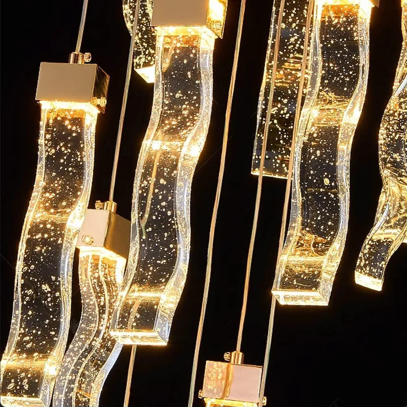 Modern Gold Long Crystal Hanging Light Fixture for Staircase  Seus Lighting