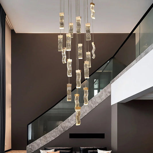 Modern Gold Long Crystal Hanging Light Fixture for Staircase  Seus Lighting