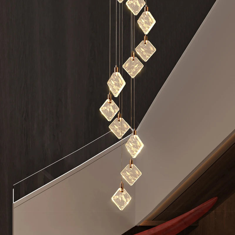 Modern Gold Long Spiral Crystal Chandelier for Staircase  Seus Lighting