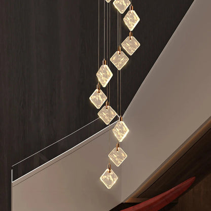 Modern Gold Long Spiral Crystal Chandelier for Staircase  Seus Lighting