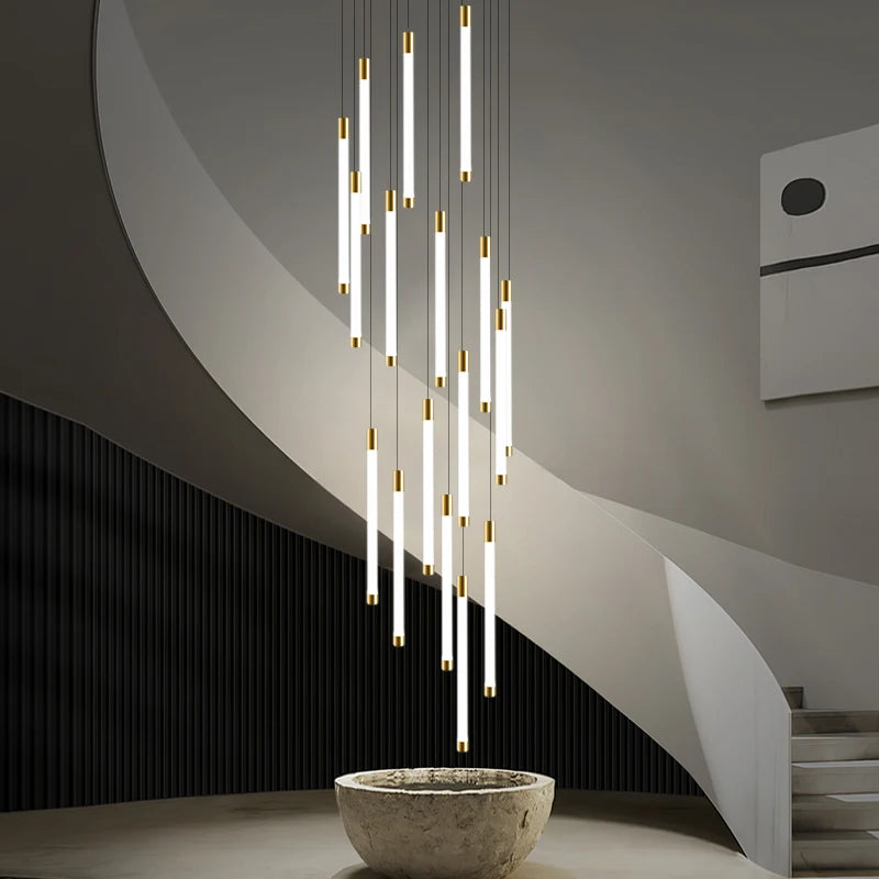 Modern Long Chandelier For Staircase Black/Gold/Silver  Seus Lighting