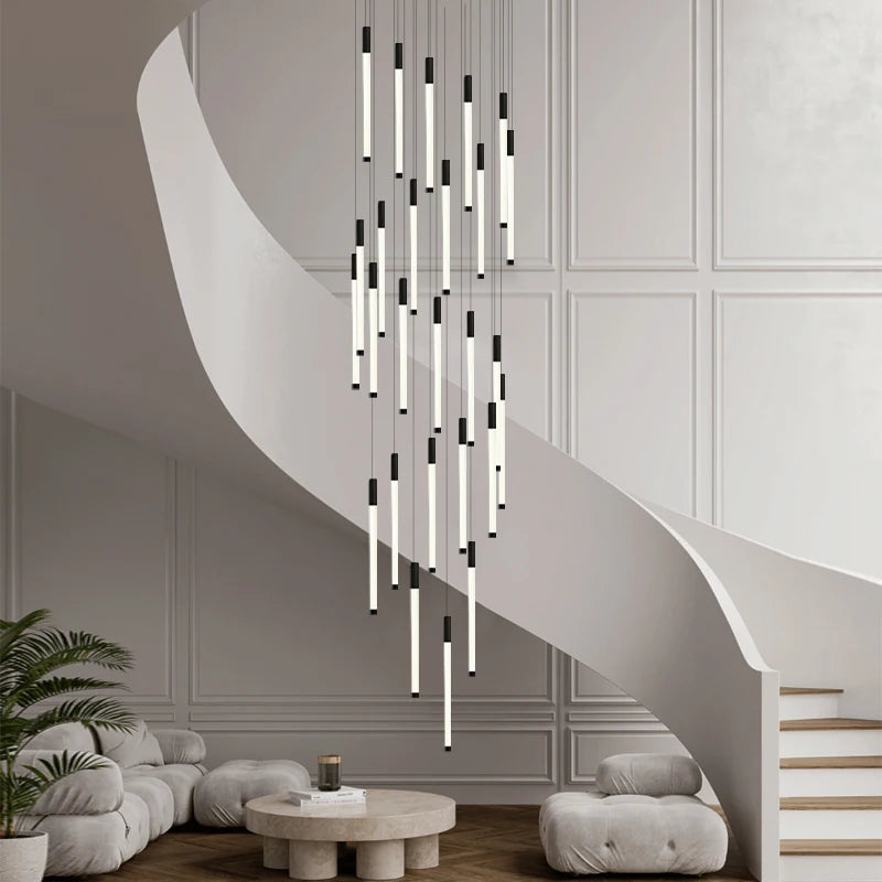 Modern Long Chandelier For Staircase Black/Gold/Silver  Seus Lighting