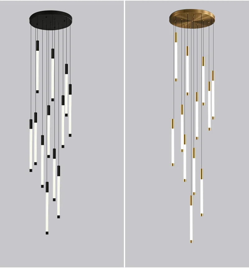 Modern Long Chandelier For Staircase Black/Gold/Silver  Seus Lighting