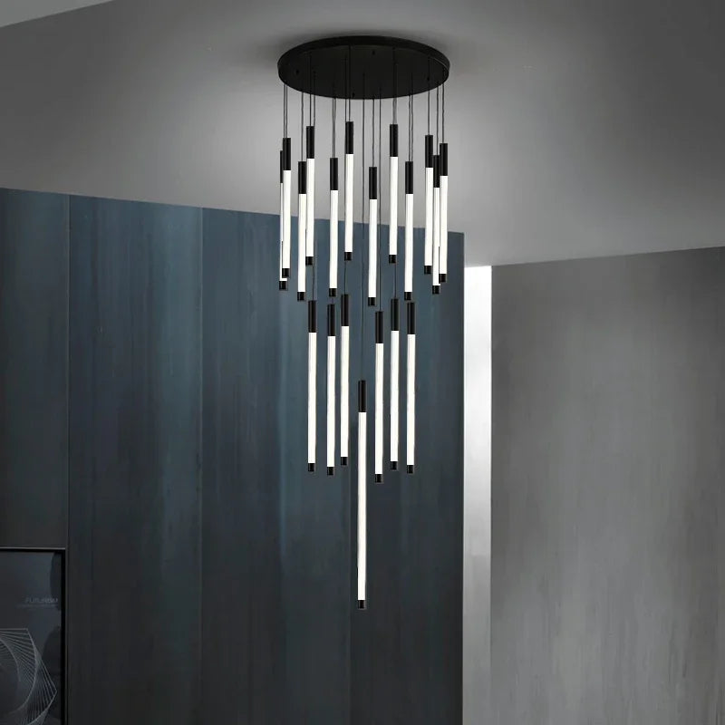 Modern Long Chandelier For Staircase Black/Gold/Silver  Seus Lighting
