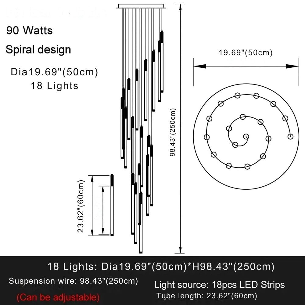 Modern Long Chandelier For Staircase Black/Gold/Silver  Seus Lighting